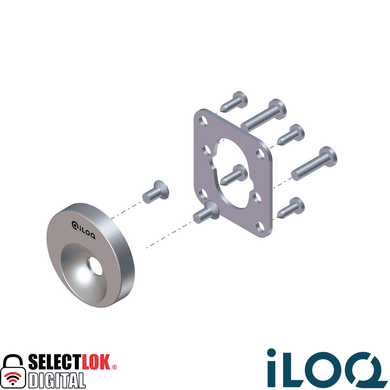 iLOQ Cam lock installation kit for C5/10S.5/50. inc. front plate Ni/Sa. round for wooden doors 13-18mm